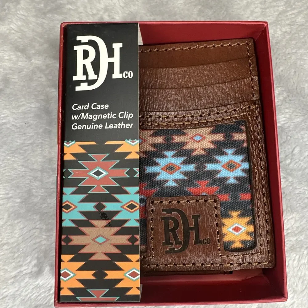 Red Dirt Hat Co Front‎ Pocket Wallet Card Holder Magnetic Clip Aztec Leather